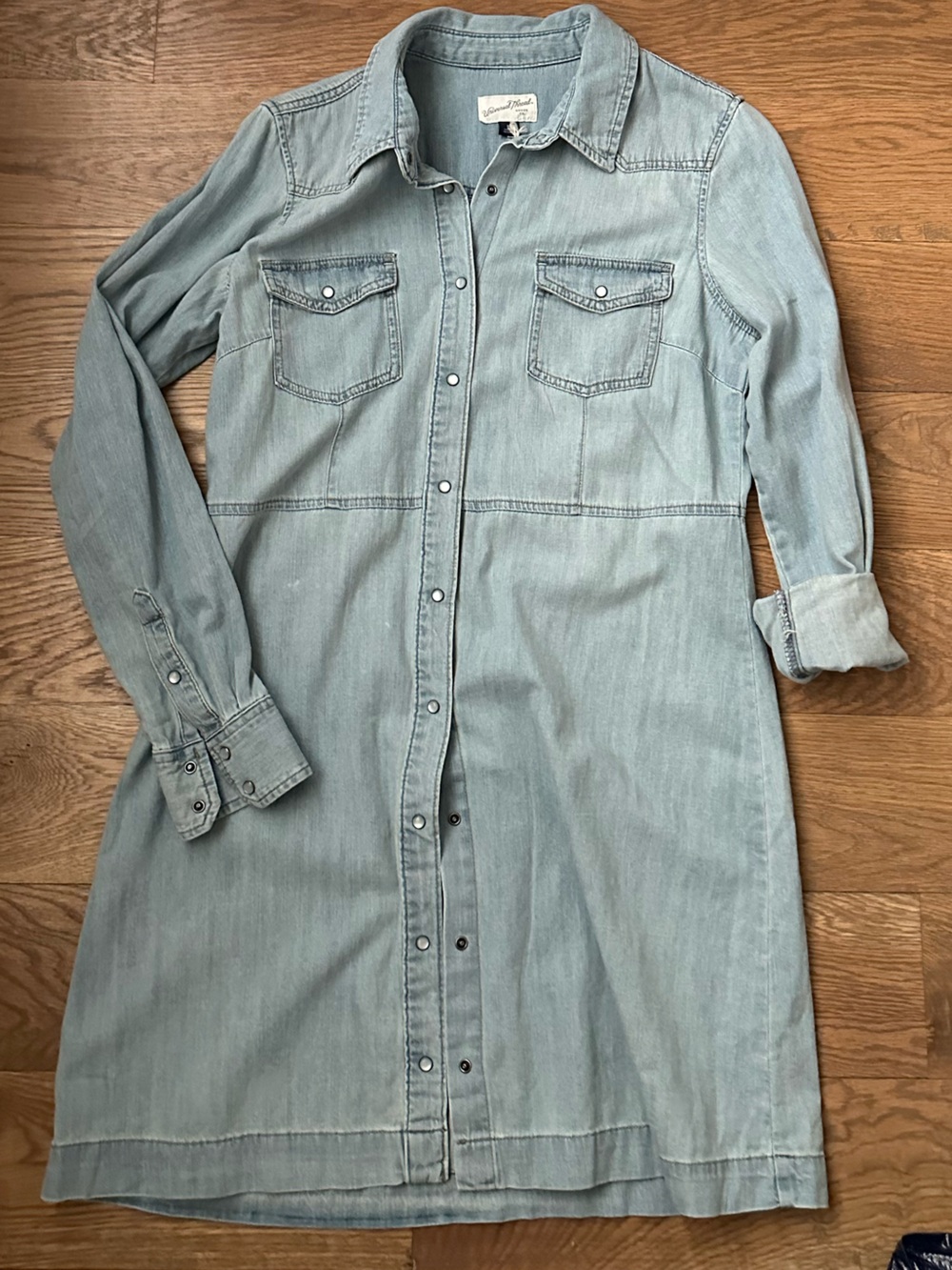Light Blue Denim Shirt Dress - Pearl snaps